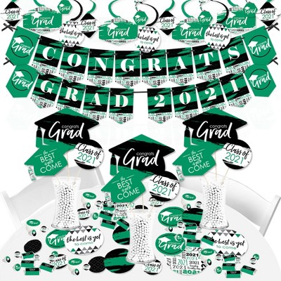 Big Dot of Happiness Green Grad - Best is Yet to Come - 2021 Green Graduation Party Supplies - Banner Decoration Kit - Fundle Bundle