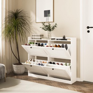 Large Shoe Storage Cabinet with 4 Flip Drawers, Narrow Cabinet for Entryway with Wooden Legs, Freestanding Hidden Shoe Rack Organizer for Hallway - 1 of 4