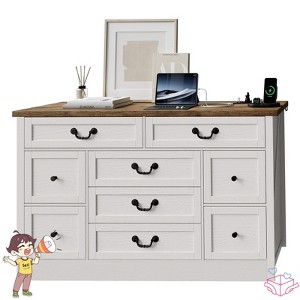 Jojoka 9 Drawer Dresser with Power Outlet, Vintage Chest of Drawers with USB Ports, Farmhouse Storage Cabinet for Bedroom, Living Room - 1 of 4