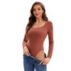 INSPIRE CHIC Women's Bodysuit Long Sleeve Slim Fit V Neck Tummy Control Brief Shapewear - 4 of 4