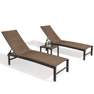 Pellebant Outdoor Aluminum Mesh Chaise Lounge Chairs and Side Table, Sun Lounger with Adjustable Backrest - 1 of 4