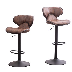Ridstar 2-Piece Adjustable Swivel Bar Stool Set with Chrome Base-Brown - 1 of 4