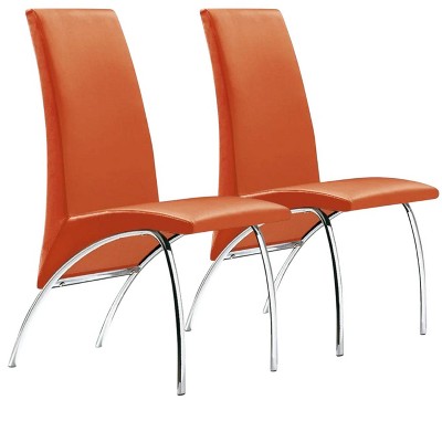 HomeRoots Set of Two Orange And Silver Upholstered Faux Leather Dining Side Chairs