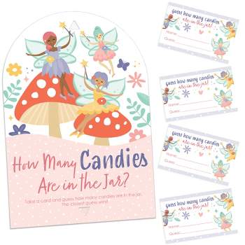 Big Dot of Happiness Let’s Be Fairies - How Many Candies Fairy Garden Birthday Party Game - 1 Stand and 40 Cards - Candy Guessing Game