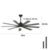 Warmiplanet 62"Ceiling Fans with Lights and Remote Control, Reversible Silent DC Motor, 6 Speeds, 3 Color Dimmable LED Light, Timer, Black, 9-Blades - 3 of 4