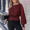 Women's Elegant Burgundy Balloon Sleeves Smocked Waist Crop Top - Cupshe - 4 of 4