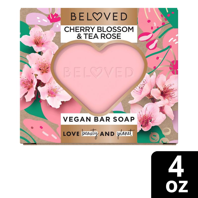 Beloved Floral Cherry Blossom &#38; Tea Rose Vegan Bar Soap - 4oz, 1 of 6