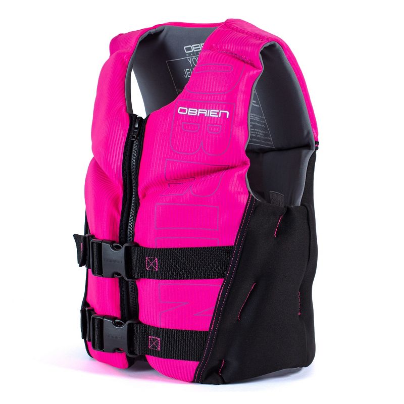 O'Brien Flex V-Back Kids USCG Type 3 Lightweight Flexible Safety Vest Life Jacket with 2 Adjustable Belts, Youth Large, Pink and Black, 2 of 6