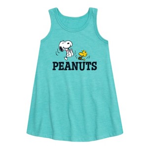 Girls' - Peanuts - Snoopy And Woodstock Graphic Sleeveless Aline Dress - 1 of 3