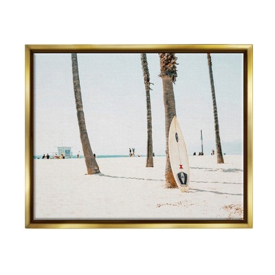 Stupell Industries Surfboard Leaning Tropical Palm Trees Framed Canvas