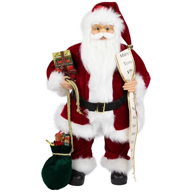 Northlight 24" Red and White Traditional Standing Santa Claus Christmas Figure with Name List, 1 of 6