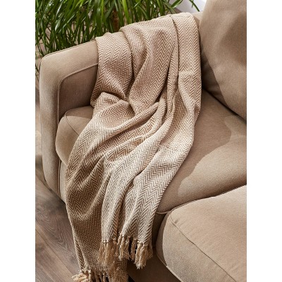 50"x60" Stone Cotton Handloom Chevron Throw Blanket