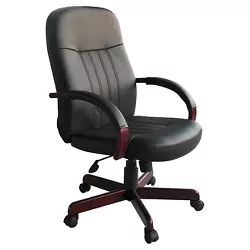 Leatherplus Exec. Chair with Mahogany Finish Black - Boss Office Products