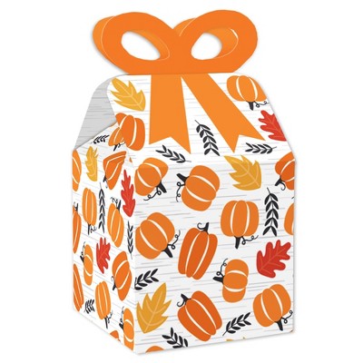 Big Dot of Happiness Fall Pumpkin - Square Favor Gift Boxes - Halloween or Thanksgiving Party Bow Boxes - Set of 12