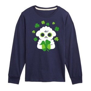 Boys' - Instant Message - St. Patrick's Day Sheep Holding a Shamrock Long Sleeve Graphic T-Shirt - 1 of 4