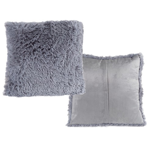 18-inch Plush Pillow – Luxury Square Accent Pillow Insert And Shag Glam  Cover Set – For Bedroom Or Living Room By Lavish Home (gray) : Target