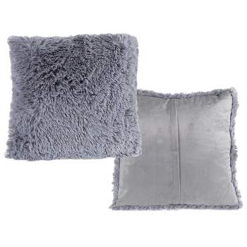 18” Plush Pillows – Set of 2 Luxury Square Accent Pillow Inserts and Shag Glam Covers – For Bedroom or Living Room by Hastings Home (Gray)