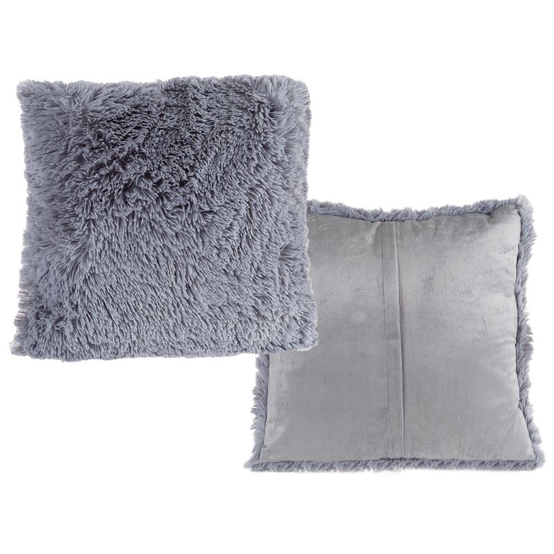 18” Plush Pillows – Set of 2 Luxury Square Accent Pillow Inserts and Shag Glam Covers – For Bedroom or Living Room by Hastings Home (Gray), 1 of 8