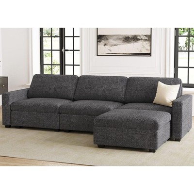 Belffin L-Shaped 4-Seater Cloud Sectional - Plush Chenille Sofa with Storage Ottoman & Convertible Design