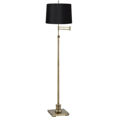 360 Lighting Modern Swing Arm Floor Lamp Adjustable Height Antique Brass Black Hardback Drum Shade for Living Room Reading Bedroom