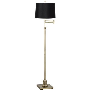 360 Lighting Modern Swing Arm Floor Lamp Adjustable Height 70" Tall Antique Brass Black Hardback Drum Shade for Living Room Reading Bedroom - 1 of 4