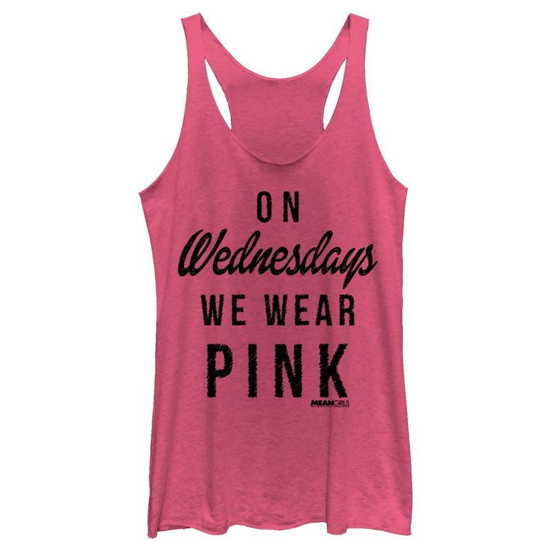 Women's Mean Girls On Wednesdays We Wear Pink Black Racerback Tank Top, 1 of 5