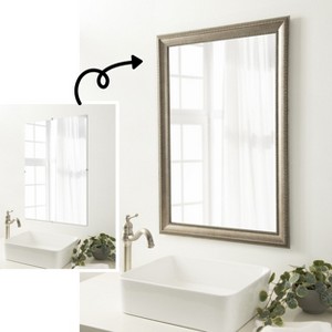 Amanti Art Mirror Makeover Bathroom Mirror Frame Border Kit  - Fully Assembled Peel and Stick Frame - Mirror NOT Included - Lyla Ornate Silver Trim - 1 of 4