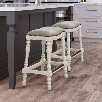 White Birch Wood 25" Swivel Backless Saddle Counter Stool