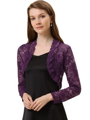 INSPIRE CHIC Women's Elegant Sheer Floral Lace Crop Bolero Shrug