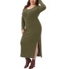 Agnes Orinda Women's Plus Size Ribbed Side Slit Crew Neck Long Sleeve Casual Slim Fit Bodycon Dresses - 2 of 4