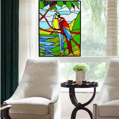 Chloe Lighting Macaw Love-Birds Tiffany-Style Animal Window Panel 24 Height (little damaged, see the pictures)