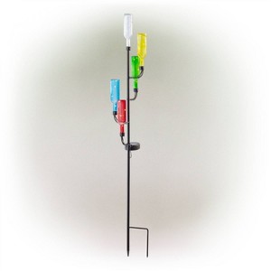 37" Glass/Iron Solar Bottle Tree Stake - Alpine Corporation: LED Light Decor, Outdoor Ambiance, Garden Pathway Accent - 1 of 4