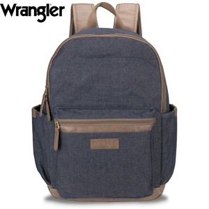 Wrangler Powell Denim Backpack for Mens Womens Kids, Classic Logo Water Resistant Casual Daypack for Travel with Padded Laptop Notebook Sleeve - 1 of 4