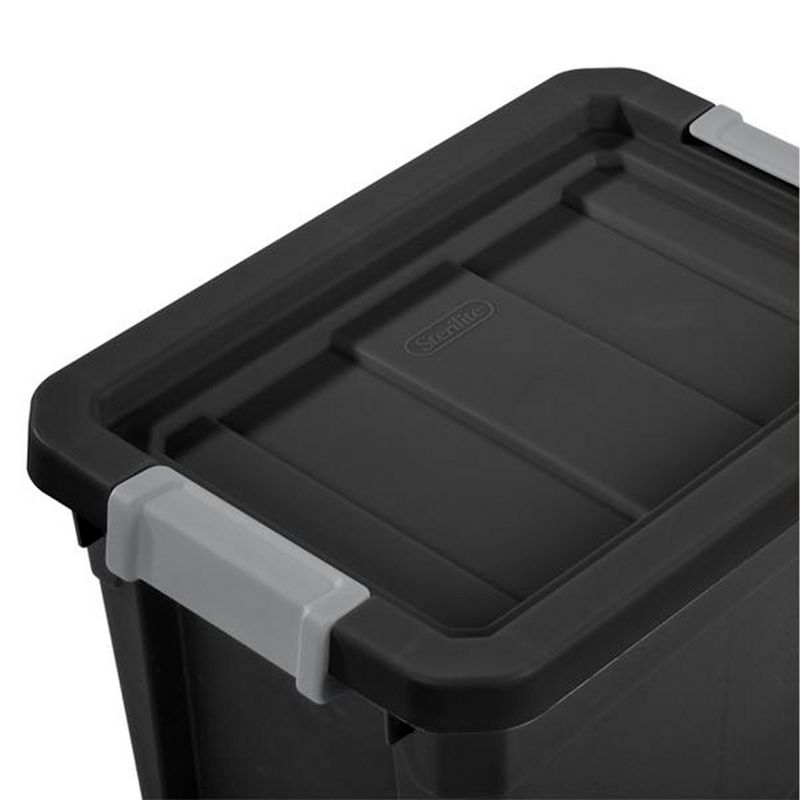 Sterilite 7.5 Gallon Stackable Rugged Industrial Storage Tote Containers with Gray Latching Clip Lids for Garage, Attic, or Worksite, Black, 5 of 7