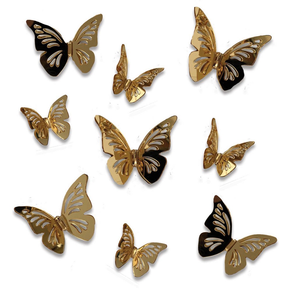 Photos - Wallpaper Roommates 3D Butterflies Peel and Stick Mirror Gold  