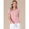 INSPIRE CHIC Women's Eyelet Stripe Summer V Neck Short Sleeve Knit Button Down Shirts - 4 of 4