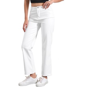 INSPIRE CHIC Women's High Waist Straight Leg Side Pockets Casual Punk Faux Leather Pants - 1 of 4