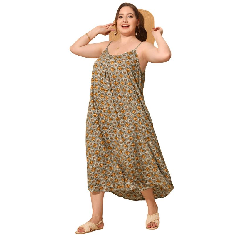 Agnes Orinda Women's Plus Size Summer Beach Bohemian Pattern Sleeveless Strap Maxi Dresses, 3 of 6