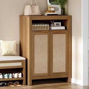 Rattan Shoe Cabinet Entryway w/ Adjustable Shelves for Entryway Hallway Bedroom - 1 of 4