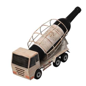 Vintiquewise Decorative Rustic Metal White Single Bottle Cement Truck Wine Holder for Tabletop or Countertop