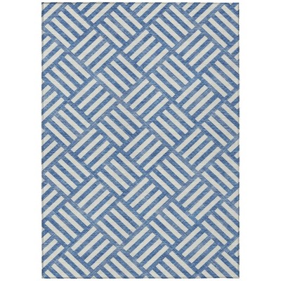 Blue And Ivory Geometric Washable Indoor Outdoor Area Rug