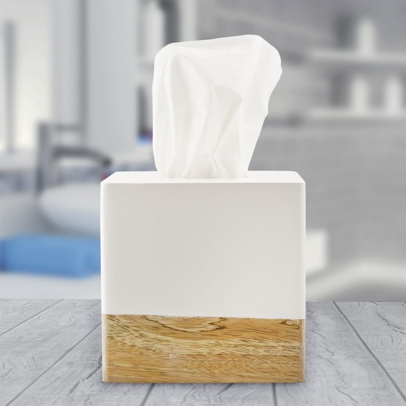 AuldHome Design Tissue Box Cover (Enamel/Mango Wood); Minimalist Scandinavian Decor White Tissue Holder, 2 of 9