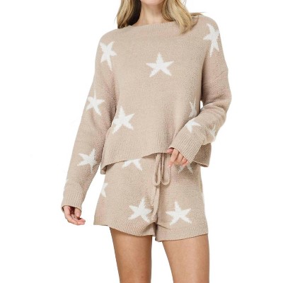 Women's Soft Long Sleeve Star Print Top Set Short - Blue B