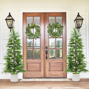 Coucheta 3/4/5/6 FT Artificial Cedar Topiary Trees 2-Pack, UV Resistant Fake Plants in White Pot for Outdoor Indoor Decor, Christmas Evergreen Decor - 1 of 4