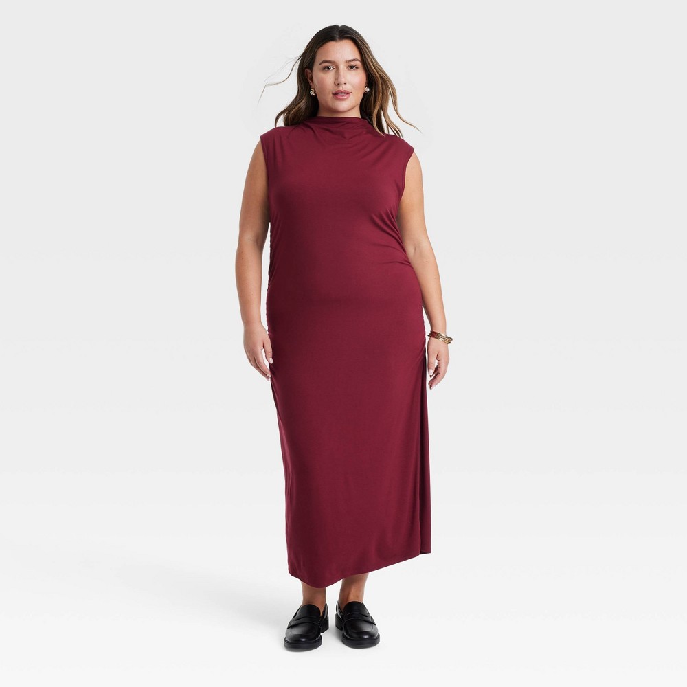 Women's Ruched Knit Midi Dress - A New Day™ Burgundy 2X