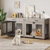 Coucheta 71" Wooden Double Compartment Dog Crate, Multi-Functional Indoor Kennel with Divider & Door, TV Stand & End Table for Large/Medium Dogs - 2 of 4