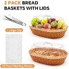 Aoibox Rattan Bread Baskets Set with Acrylic Lids, Stainless Steel Tongs & Lace Doilies for Bread, Fruit & Food Display - 2 Pack - 3 of 4