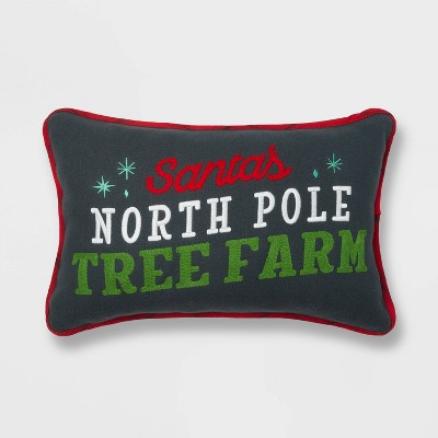 Santa's North Pole Tree Farm Lumbar Pillow Reversible Red/Black Plaid - Wondershop™