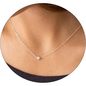 14K Gold Plated Solitaire Pendant Necklace - Round CZ Diamond Choker for Women - 1 of 4