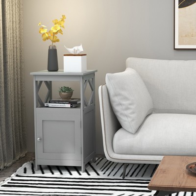 Gray MDF Bathroom Floor Cabinet with Open Shelf and Single Door